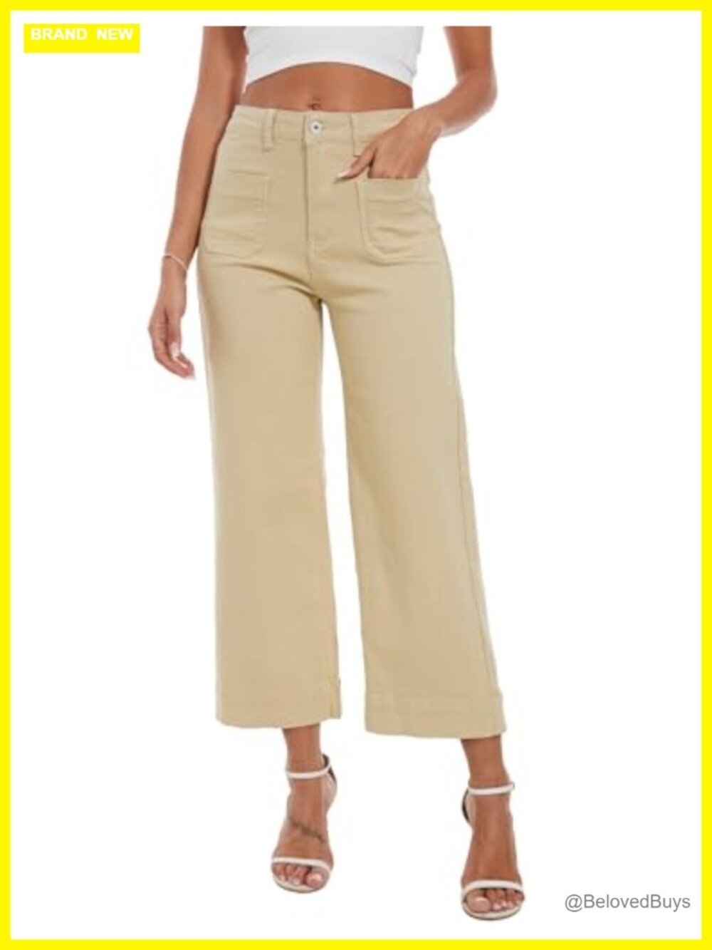 Wide Leg Cropped Jeans High Waisted Flare Stretchy Denim Women's